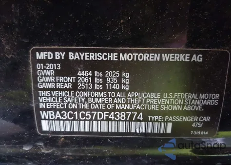 2013 BMW 328I z USA, uszkodzony, nr VIN WBA3C1C57DF438774